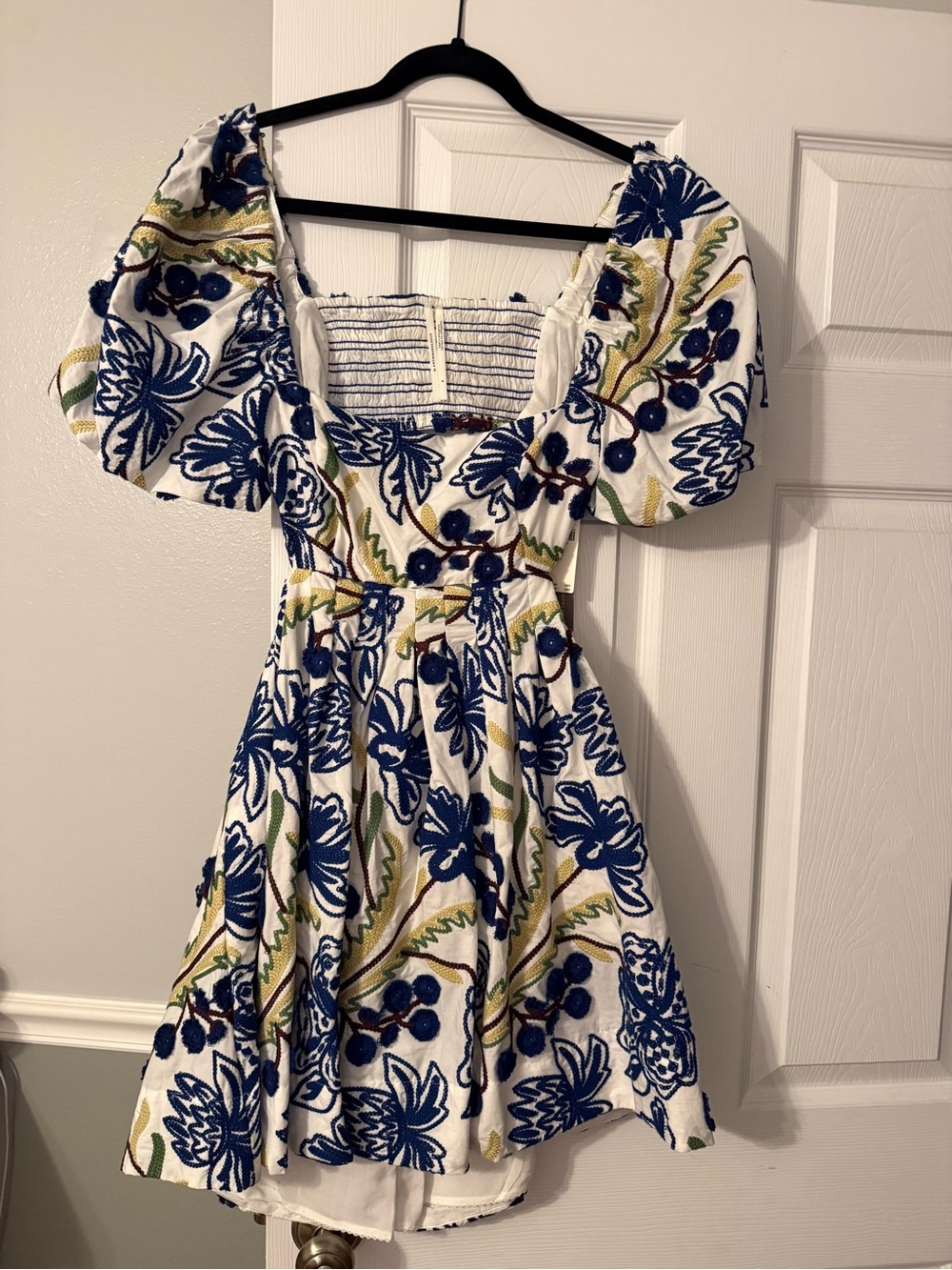 Anthropologie White Mini Dress with Blue Floral Embroidery - Picture 1 of 4